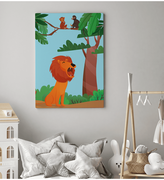 Obraz do detskej izby s levom a stromom