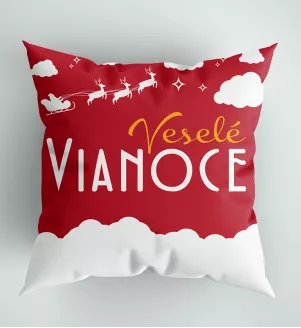 Červený vianočný vankúš s menom a obláčikom