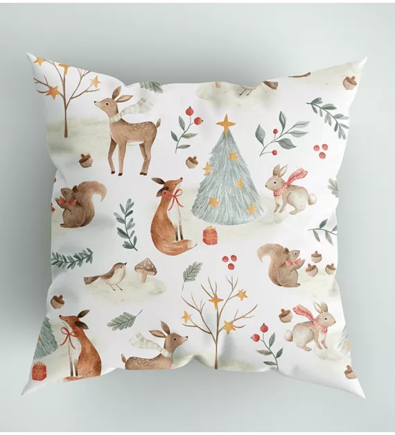 Vianočný dekoračný vankúš so zajkami a srnčekmi
