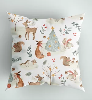 Vianočný dekoračný vankúš so zajkami a srnčekmi
