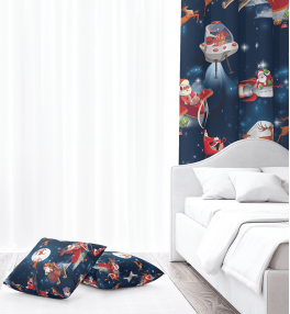 Vianočný záves do detskej izby s lietajúcim Santa Clausom