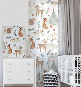 Vianočná záclona do detskej izby so srnčekmi a líškami