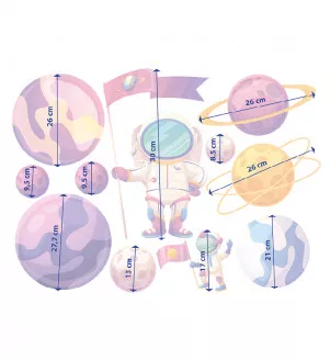 Rozmery samolepiek na stenu do detskej izby s kozmonautom a planétami