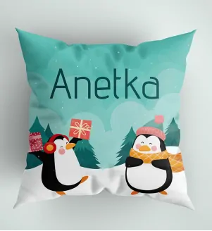 Vianočný vankúš s menom a roztomilými tučniakmi