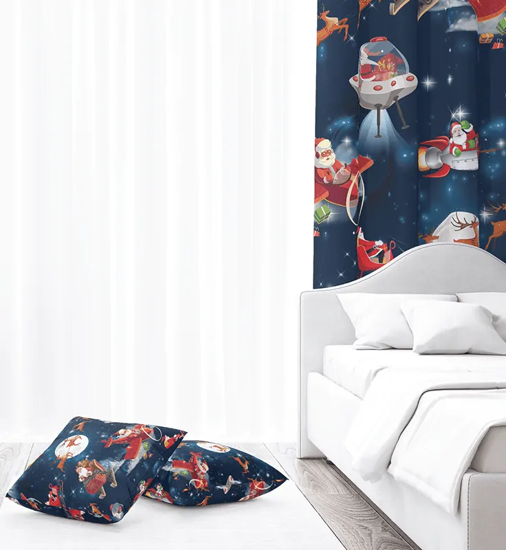 Vianočný záves do detskej izby s lietajúcim Santa Clausom