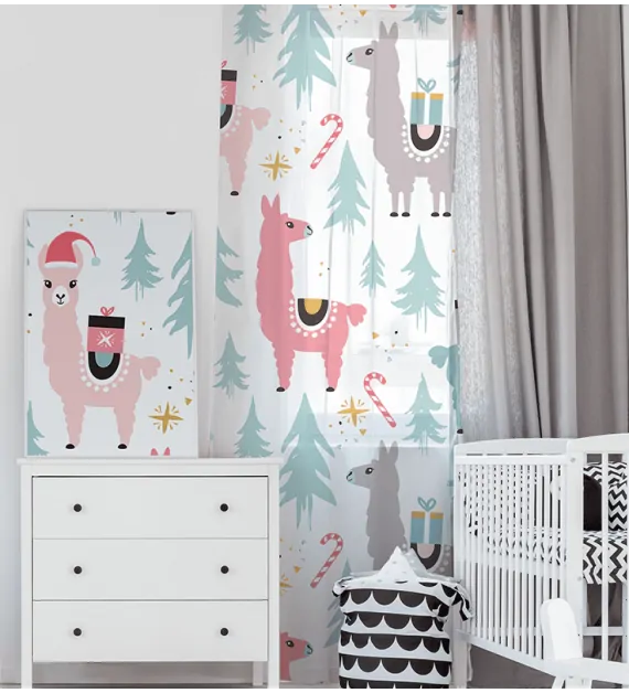 Vianočná záclona do detskej izby s vianočnými lamami
