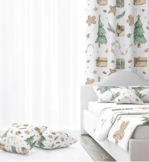 Výhodná vianočná sada dekoračného vankúša závesu a deky s vianočným motívom