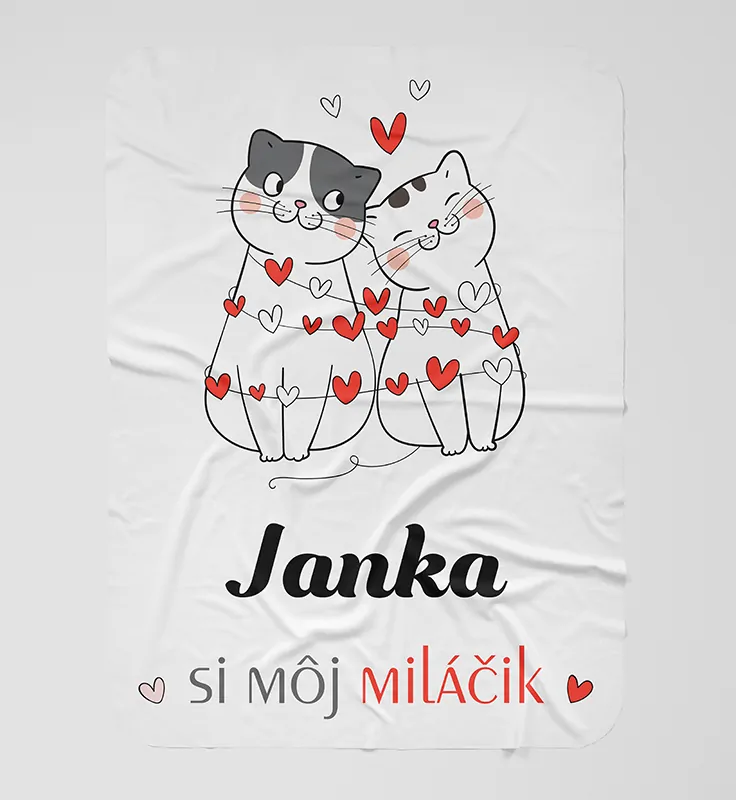 Valentínska deka s menom a mačiatkami