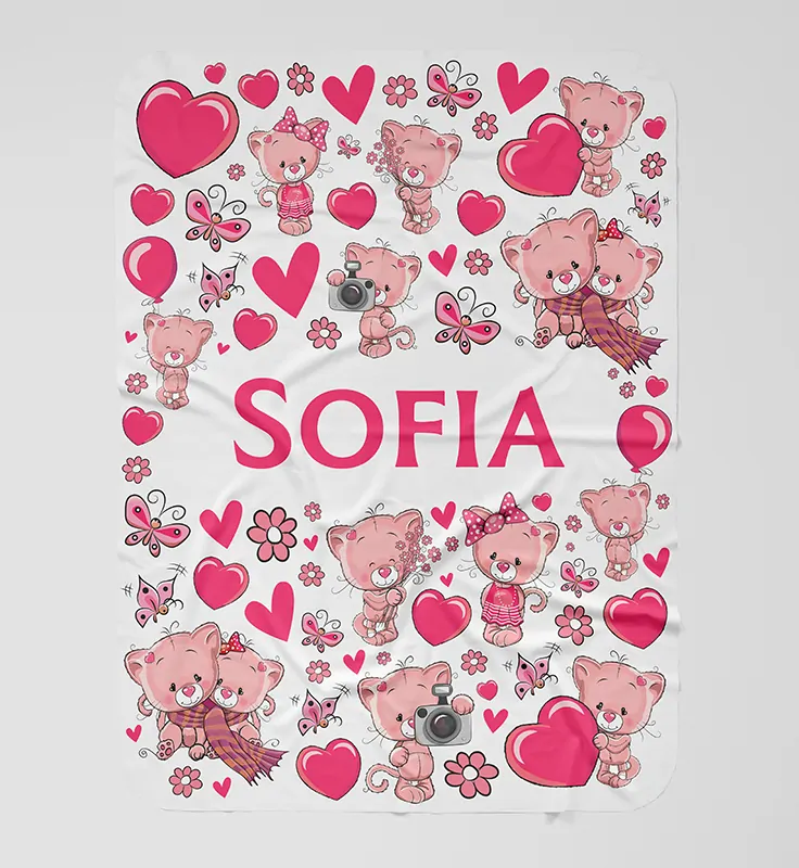 Valentínska deka s roztomilými mačiatkami a menom
