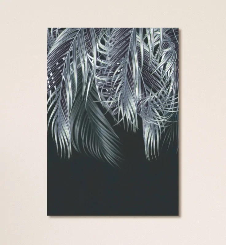 Čiernobiely obraz s detailným záberom na palmový list