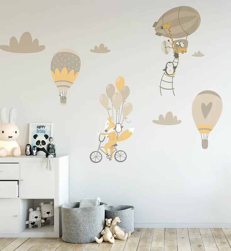 Samolepky na stenu do detskej izby s balónmi a zvieratkami