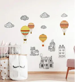 Samolepky na stenu do detskej izby s balónmi a domčekmi